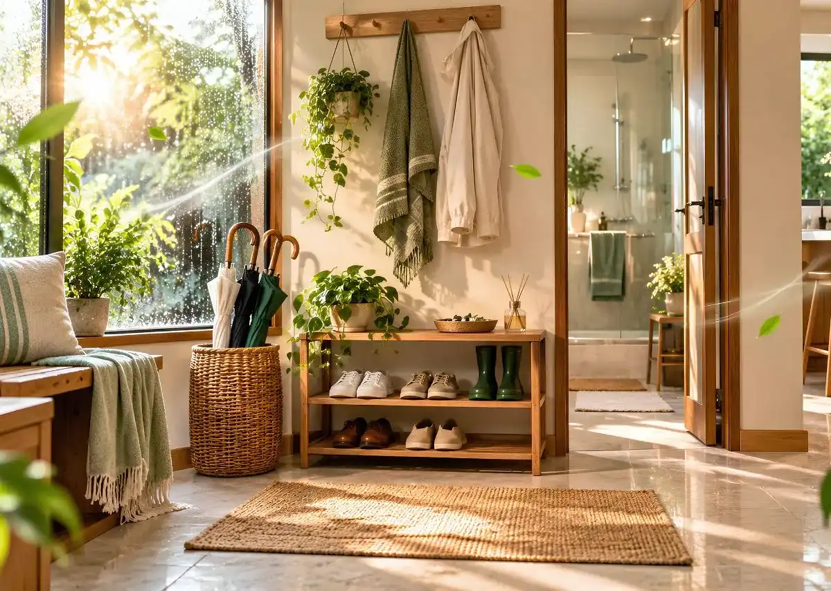 VIZEN gợi &yacute; giữ lối v&agrave;o, khu vực để gi&agrave;y d&eacute;p v&agrave; những g&oacute;c dễ ẩm lu&ocirc;n gọn g&agrave;ng, kh&ocirc; tho&aacute;ng trong m&ugrave;a mưa.