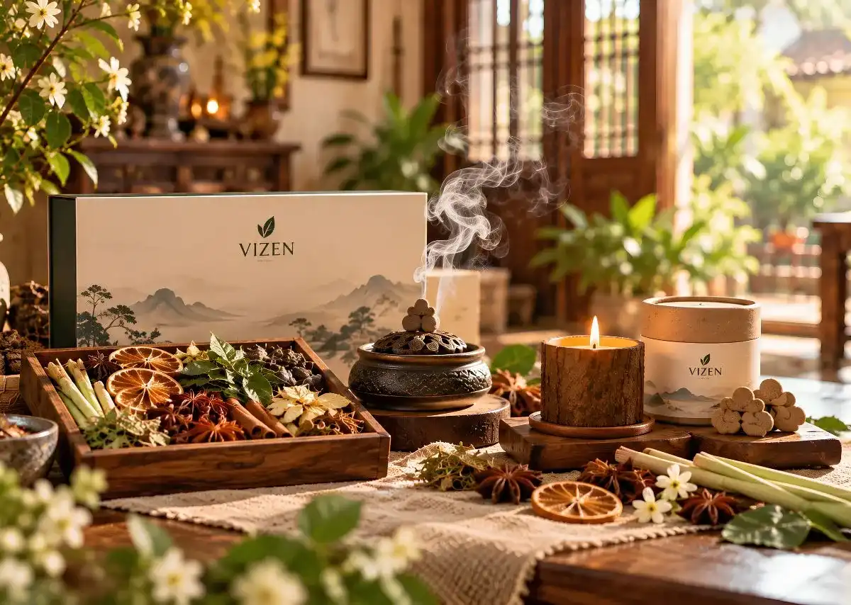 X&ocirc;ng nh&agrave; tẩy uế c&ugrave;ng VIZEN &ndash; Trải nghiệm 3 tầng hương thảo mộc Việt cho kh&ocirc;ng gian sống.
