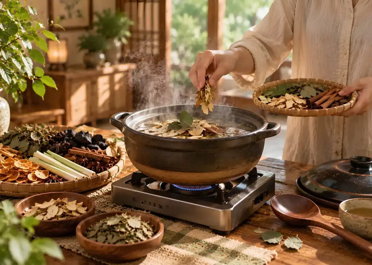 Chuẩn bị dụng cụ đun thảo mộc để x&ocirc;ng nh&agrave; tẩy uế tại nh&agrave;.