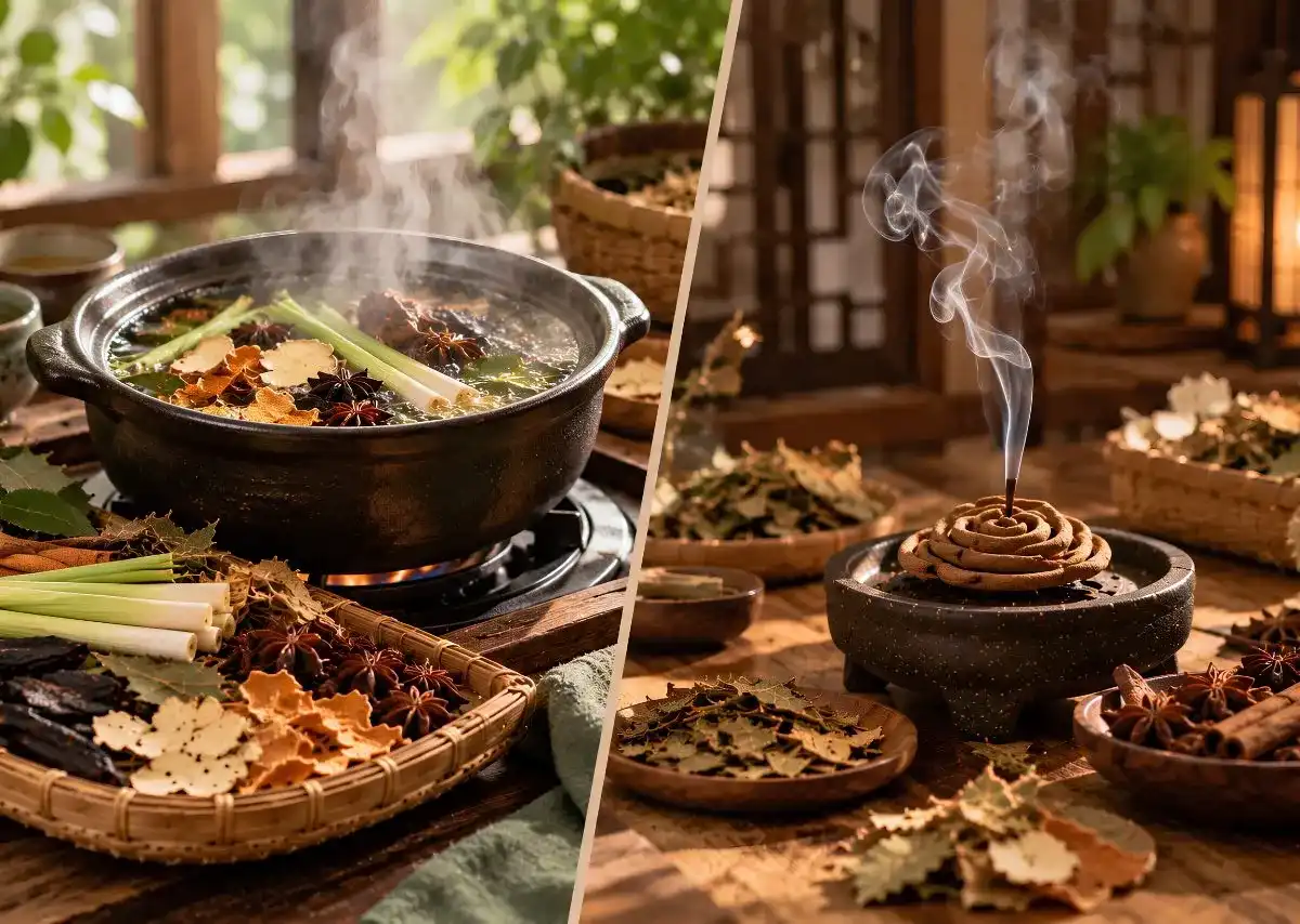 Lựa chọn phương ph&aacute;p x&ocirc;ng nh&agrave; tẩy uế bằng đun nước hoặc đốt thảo mộc ph&ugrave; hợp.