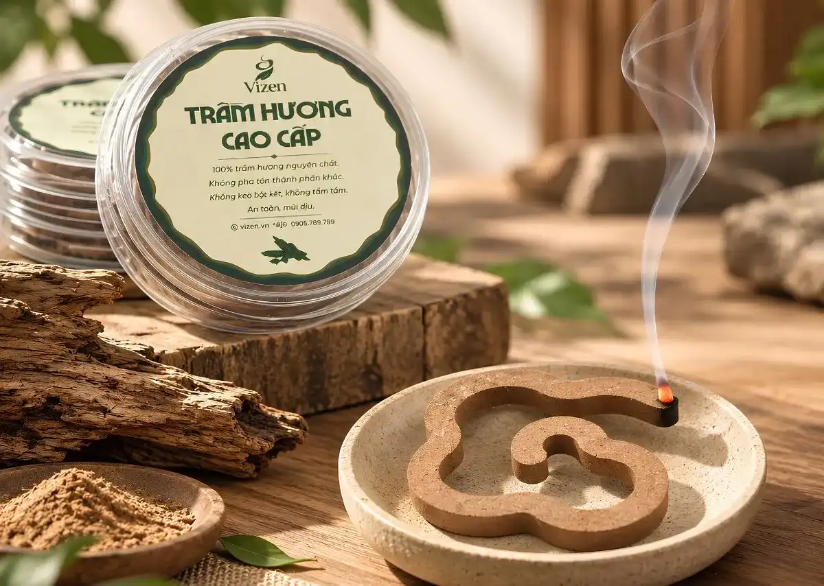 C&aacute;ch đốt Trầm Hương V&acirc;n M&acirc;y VIZEN &ndash; Ch&acirc;m lửa một đầu để trầm ch&aacute;y &acirc;m ỉ theo đường v&acirc;n.