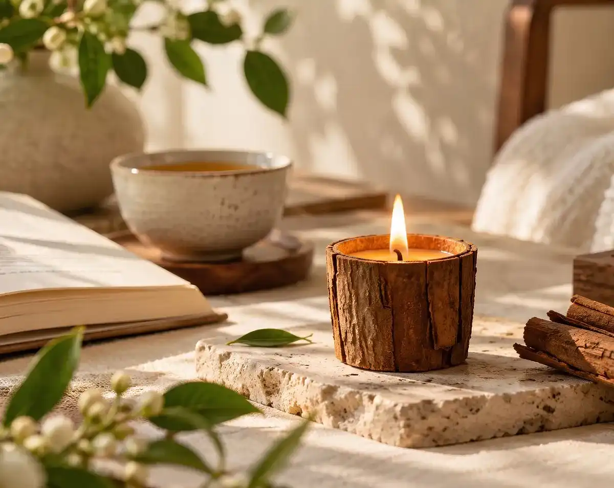 Nến vỏ quế trong bộ x&ocirc;ng nh&agrave; VIZEN &ndash; bước Tụ kh&iacute; & giữ ấm.