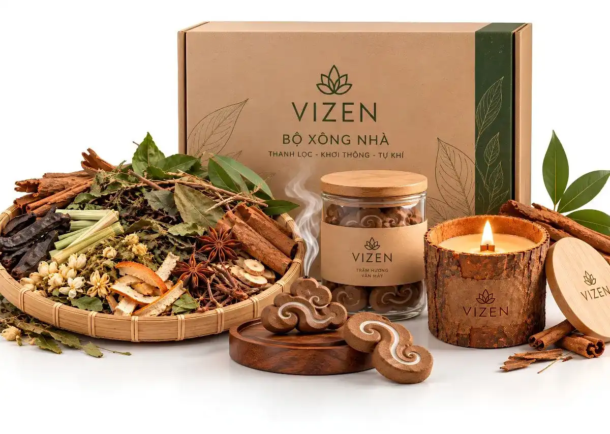 Bộ x&ocirc;ng nh&agrave; VIZEN &ndash; Tụ kh&iacute; c&ugrave;ng Nến Vỏ Th&acirc;n Quế.