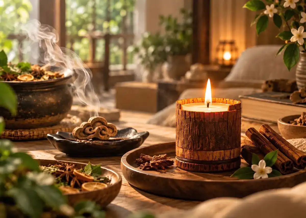 Nến Vỏ Th&acirc;n Quế kh&eacute;p lại h&agrave;nh tr&igrave;nh 3 tầng hương của bộ x&ocirc;ng nh&agrave; VIZEN.