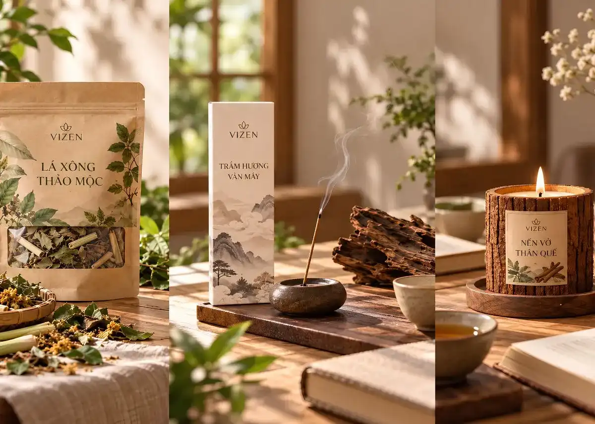 Bộ x&ocirc;ng nh&agrave; VIZEN với ba lựa chọn hương thơm ph&ugrave; hợp từng nhu cầu thư gi&atilde;n.