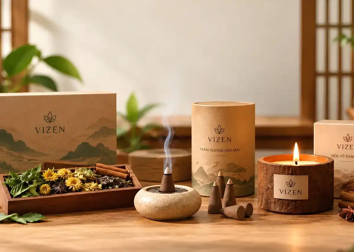 Bộ x&ocirc;ng nh&agrave; VIZEN kết hợp ba tầng hương Thanh lọc &ndash; Khơi th&ocirc;ng &ndash; Tụ kh&iacute;.