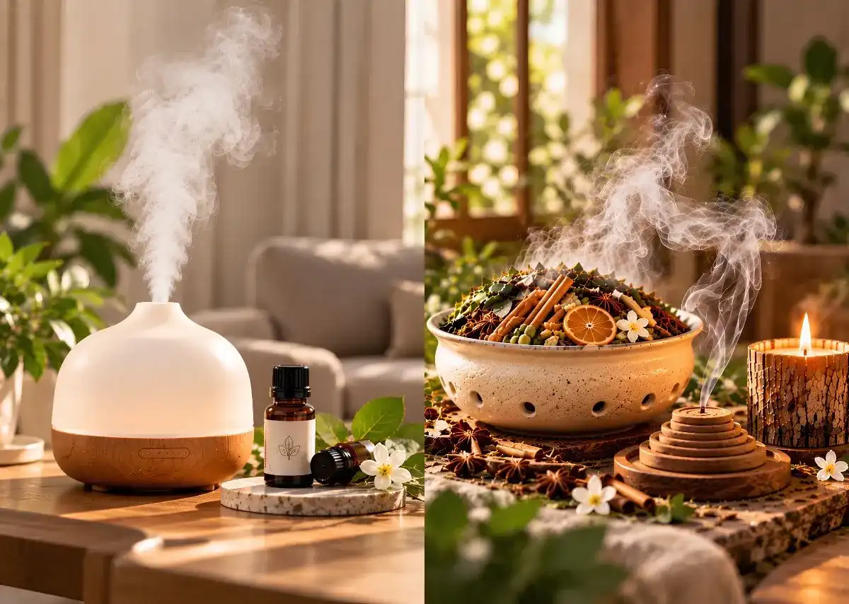 Bộ x&ocirc;ng nh&agrave; VIZEN v&agrave; tinh dầu thơm &ndash; Hai trải nghiệm tạo hương ph&ugrave; hợp với nhu cầu kh&aacute;c nhau.