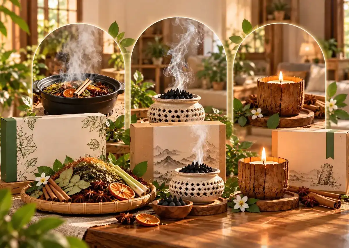 X&ocirc;ng nh&agrave; tẩy uế c&ugrave;ng bộ chăm s&oacute;c kh&ocirc;ng gian 3 tầng hương từ thảo mộc Việt của VIZEN.