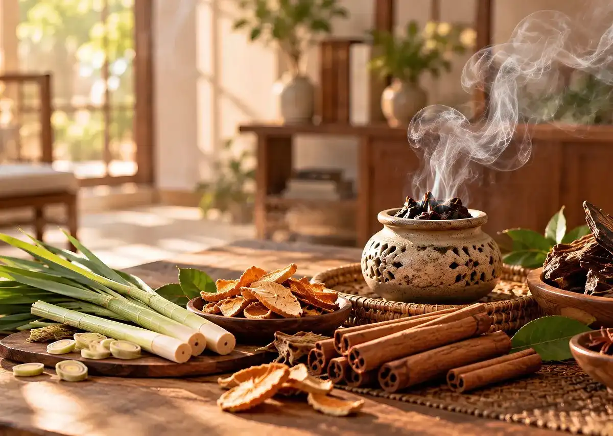 X&ocirc;ng nh&agrave; tẩy uế với hương sả, quế v&agrave; trầm hương tự nhi&ecirc;n.
