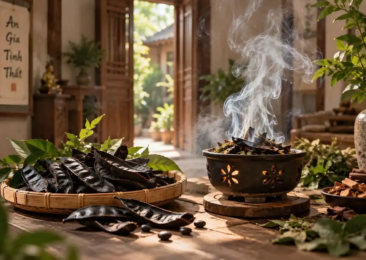 Bồ kết thường được sử dụng trong c&aacute;ch x&ocirc;ng nh&agrave; tẩy uế theo kinh nghiệm d&acirc;n gian.