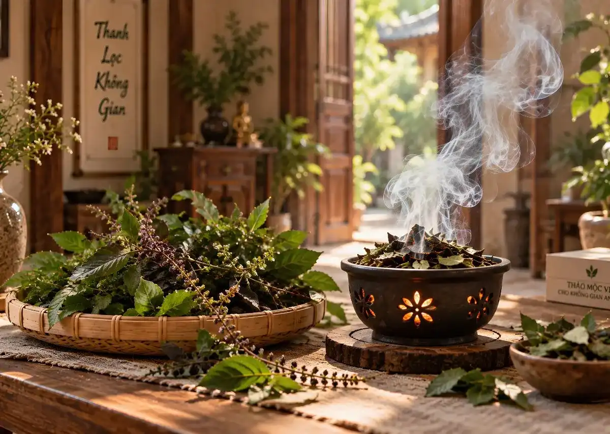 Hương nhu g&oacute;p th&ecirc;m sắc hương thảo mộc trong c&aacute;ch x&ocirc;ng nh&agrave; tẩy uế truyền thống.