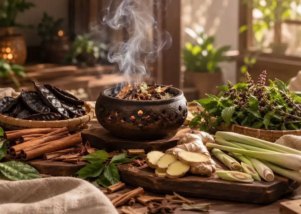 Thảo mộc x&ocirc;ng nh&agrave; tự nhi&ecirc;n kết hợp nhiều nguy&ecirc;n liệu tạo hương.