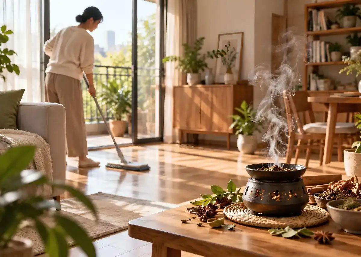 Thảo mộc x&ocirc;ng nh&agrave; ph&ugrave; hợp sử dụng sau khi kh&ocirc;ng gian đ&atilde; được dọn dẹp sạch v&agrave; th&ocirc;ng tho&aacute;ng.