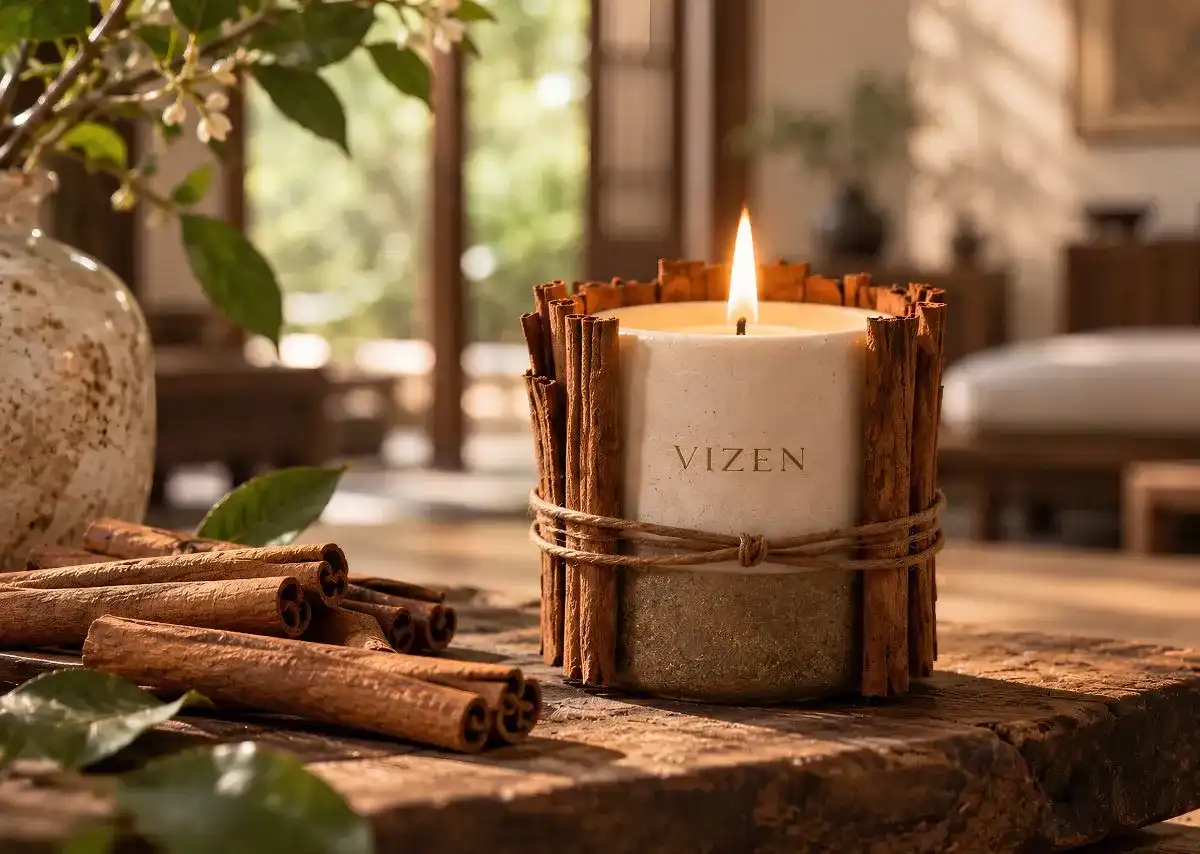 VIZEN kh&eacute;p lại h&agrave;nh tr&igrave;nh 3 tầng hương bằng nến vỏ quế