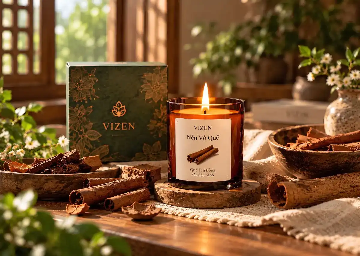 Nến vỏ quế VIZEN &ndash; tầng hương ấm &aacute;p ho&agrave;n thiện bước Tụ hương.