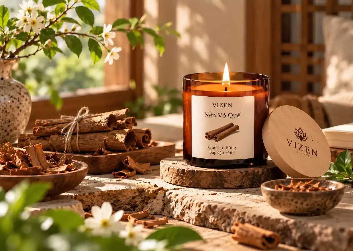 Nến vỏ quế VIZEN &ndash; ho&agrave;n thiện bước Tụ hương với sắc hương ấm &aacute;p.