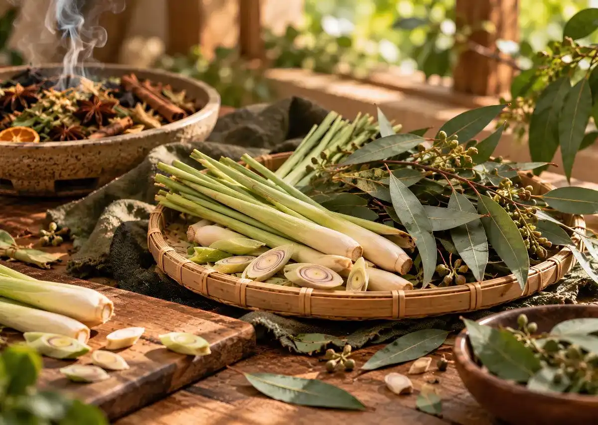 Sả v&agrave; khuynh diệp trong thảo mộc VIZEN.