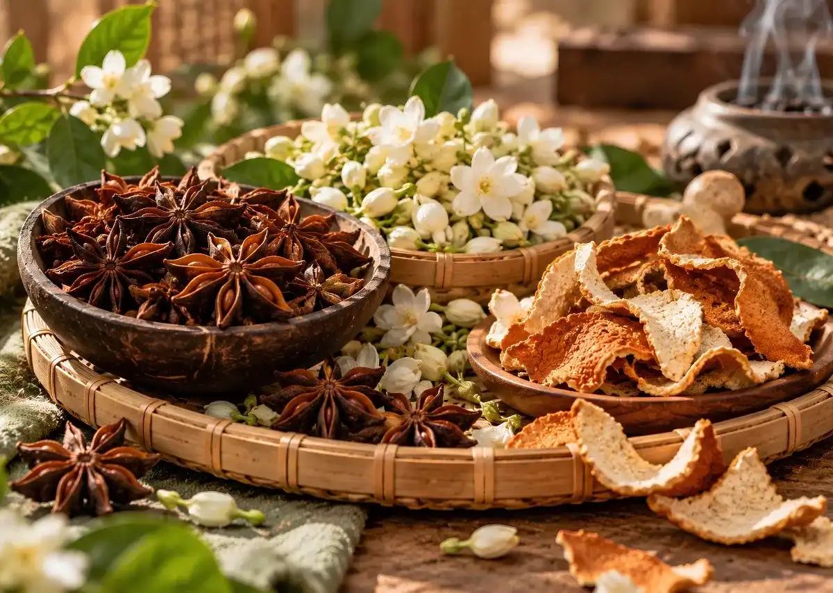 Hoa hồi, hoa nh&agrave;i v&agrave; trần b&igrave; trong thảo mộc VIZEN.